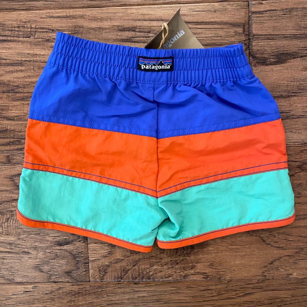 Patagonia Boardshorts Kids 2T Blue Orange Teal Colorblock Swim Trunks NEW